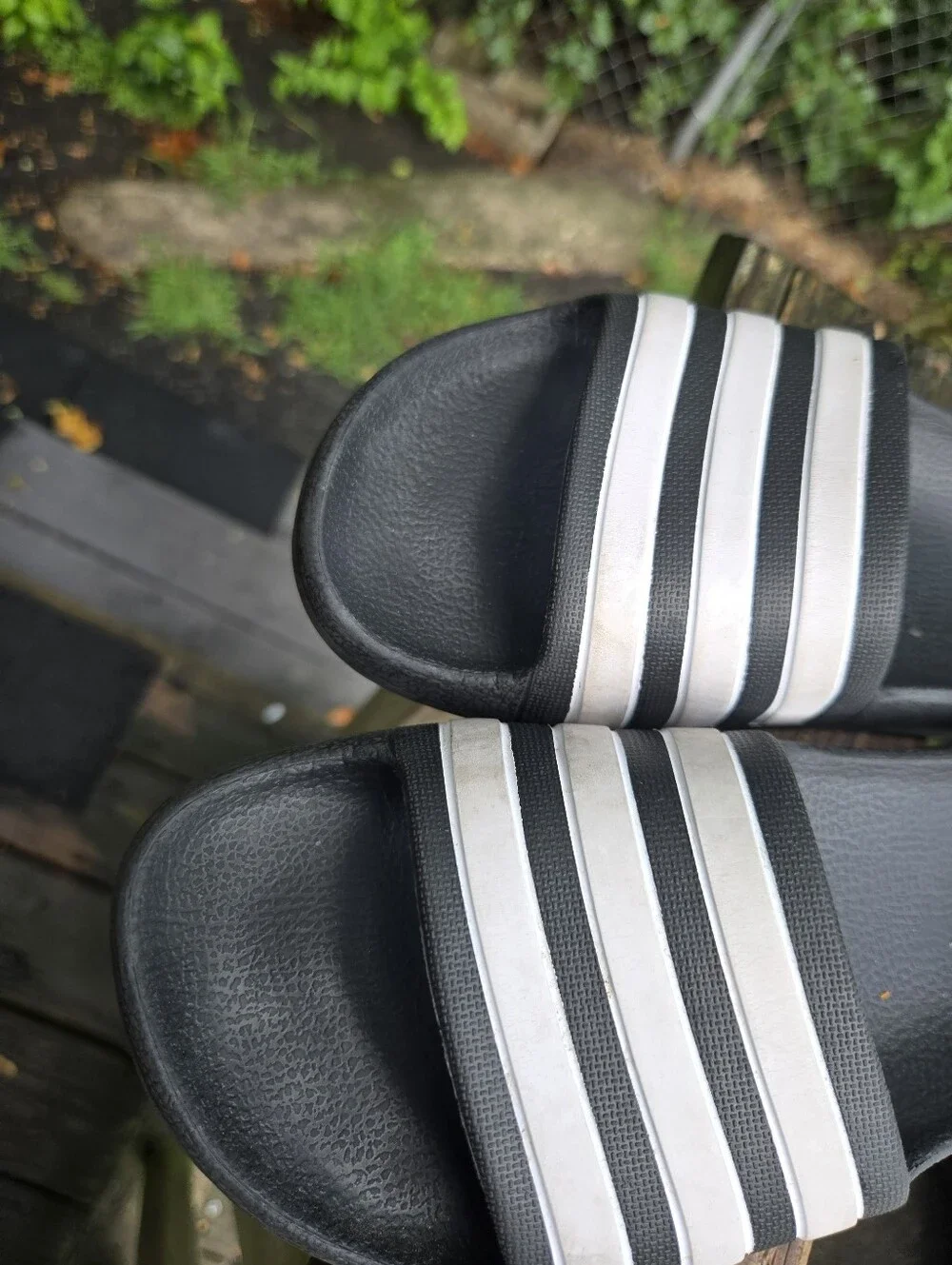 Adidas Kids Black Slide Sandals with White Stripes